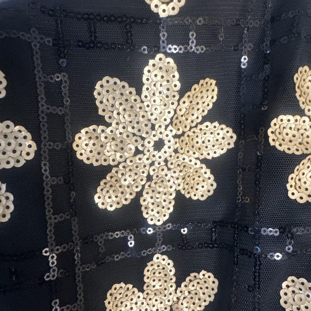 NEW Avara Black Gold Flower Power Sequin Dress Sz Large - Picture 3 of 8